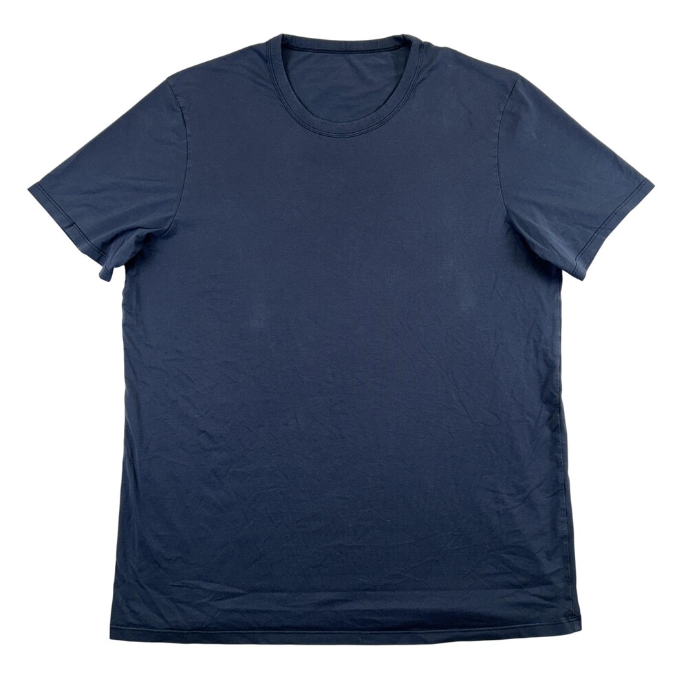 Lululemon Shirt Mens Large Blue Short Sleeve Crewneck Athletic Logo Top Workout